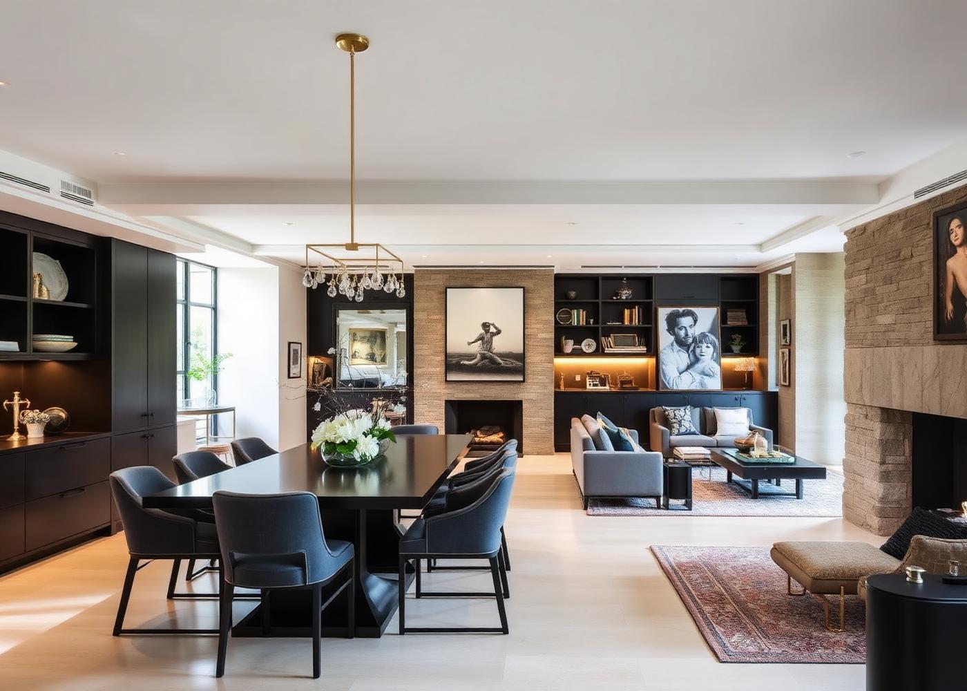 Open plan living and dining space in a fully designed London home